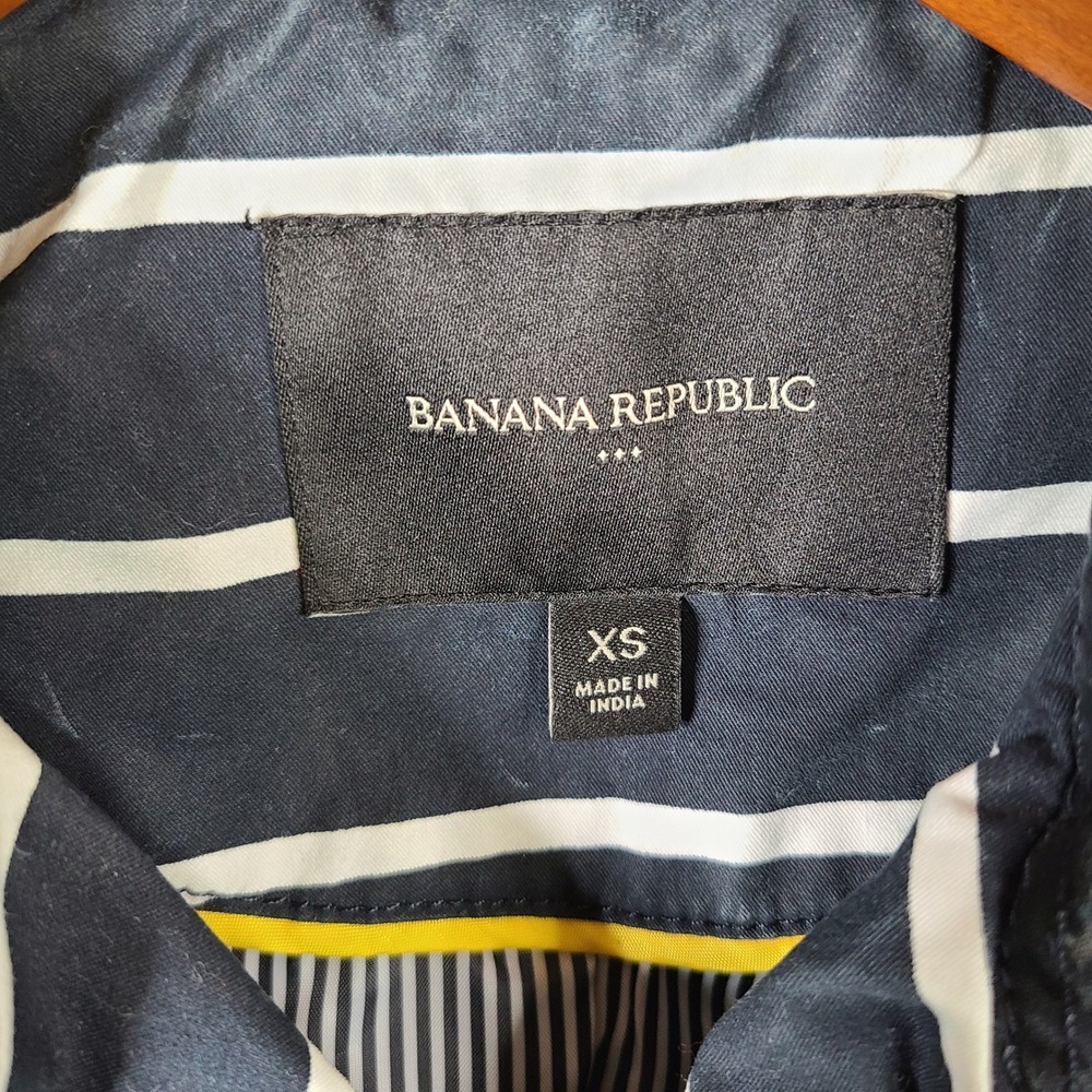 Banana Republic Jacket Women XS Blue White Striped Double Breasted Trench Coat - Picture 5 of 11